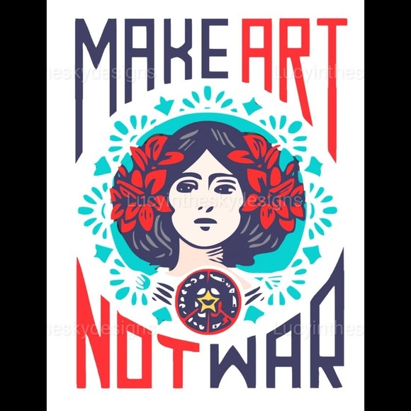 Make Art Not War Teal Red Art Print - Picture 2 of 4